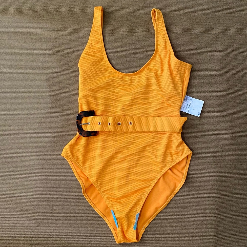 ASOS Warehouse Orange Textured Swimsuit with Belt